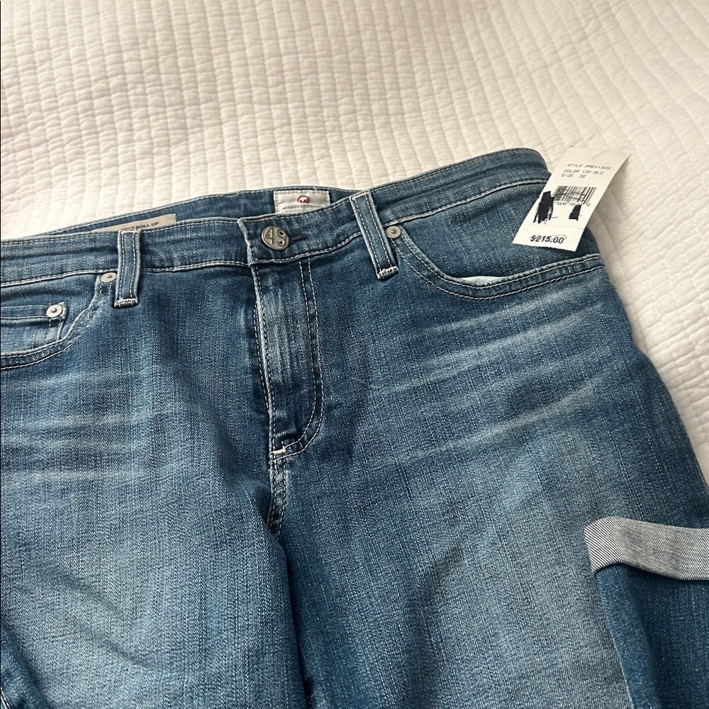 Ag Adriano Goldschmied Women's Mid-Blue Roll-Up Jeans - Picture 3 of 6
